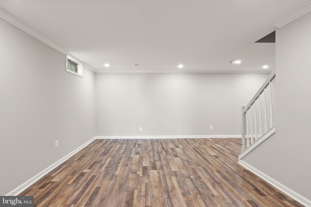 13619 Flintwood Pl, Herndon, VA 20171 - finished below grade area featuring stairs, wood finished floors, recessed lighting, and crown molding