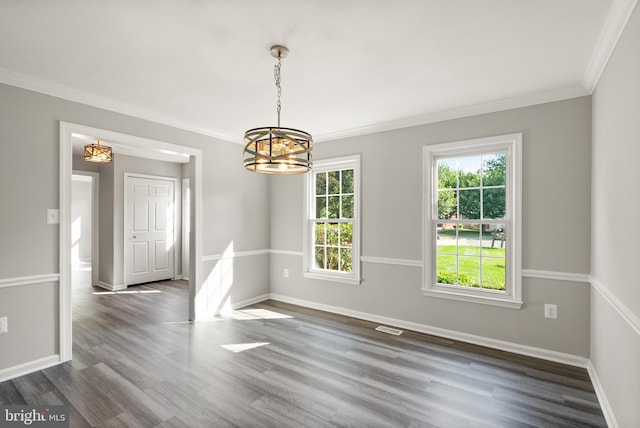 13619 Flintwood Pl, Herndon, VA 20171 - empty room with a chandelier, dark wood-style floors, and crown molding