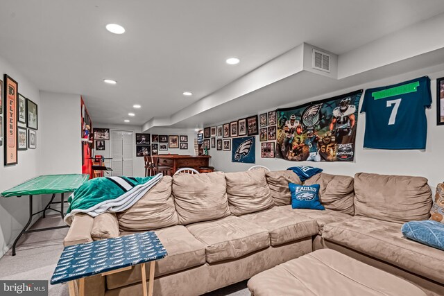 54 Colts Gait Rd, Marlton, NJ 08053 - carpeted living room featuring bar and recessed lighting
