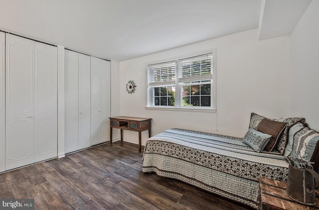 349 Homeland Southway Unit 1A, Baltimore, MD 21212 - bedroom featuring dark wood-type flooring and two closets
