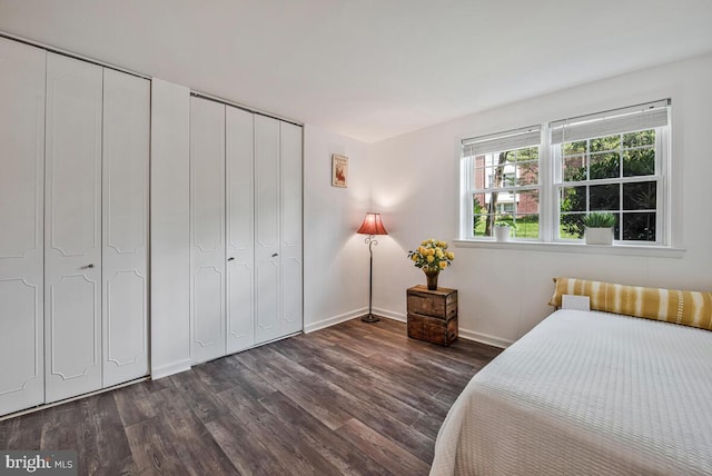 349 Homeland Southway Unit 1A, Baltimore, MD 21212 - bedroom with dark wood-style floors and two closets