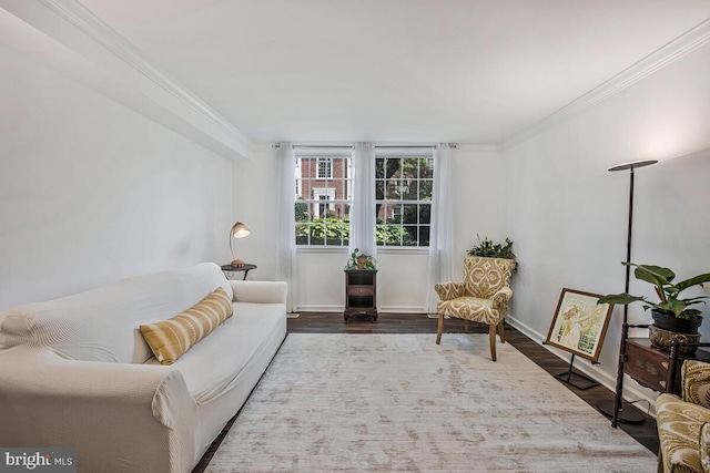 349 Homeland Southway Unit 1A, Baltimore, MD 21212 - living area with crown molding and dark wood-style floors
