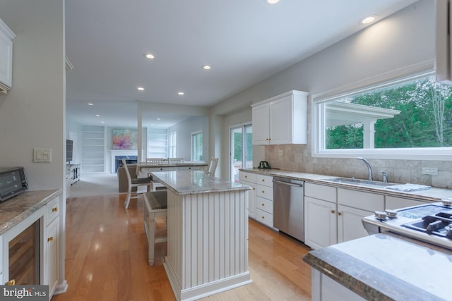 12 Dalton Way, Holland, PA 18966 - kitchen with dishwasher, beverage cooler, light wood-style flooring, white cabinets, and recessed lighting