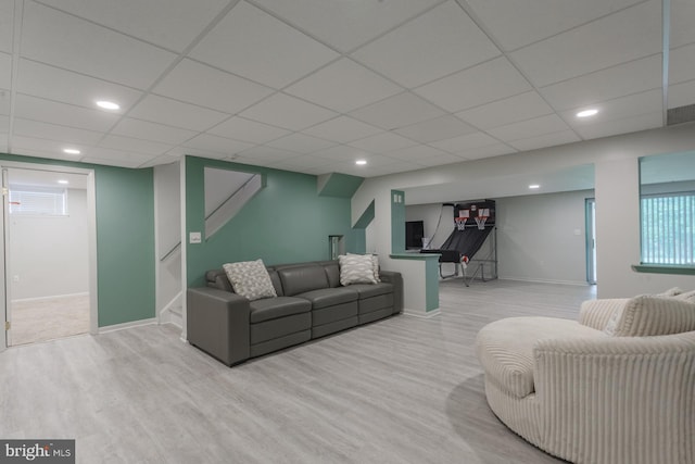 12 Dalton Way, Holland, PA 18966 - living room featuring wood finished floors, a drop ceiling, stairs, and recessed lighting