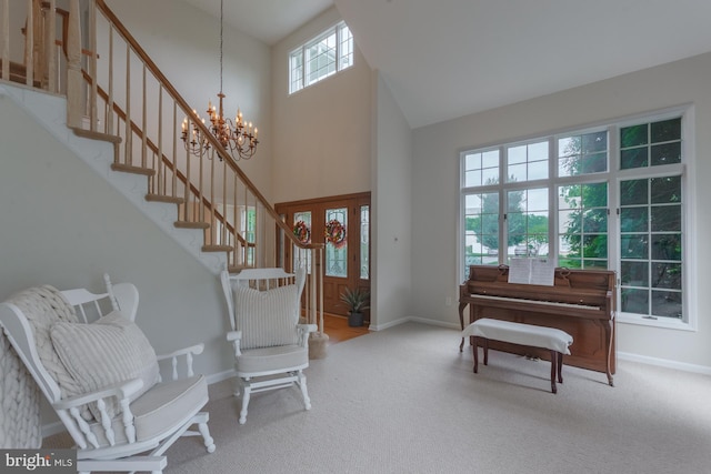 12 Dalton Way, Holland, PA 18966 - foyer entrance featuring a chandelier, a towering ceiling, carpet floors, and stairway