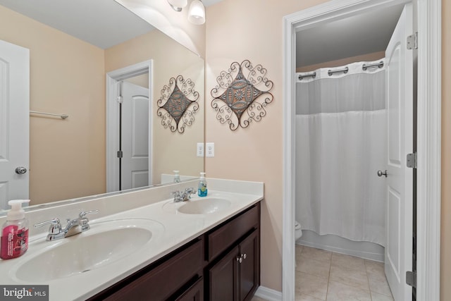 5696 Liberty Manor Cir, Woodbridge, VA 22193 - full bathroom featuring double vanity, tile patterned floors, and shower / bathtub combination with curtain