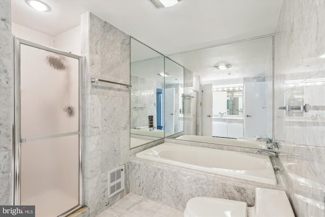 1200 Crystal Dr Unit 514, Arlington, VA 22202 - bathroom with a garden tub, a stall shower, and vanity