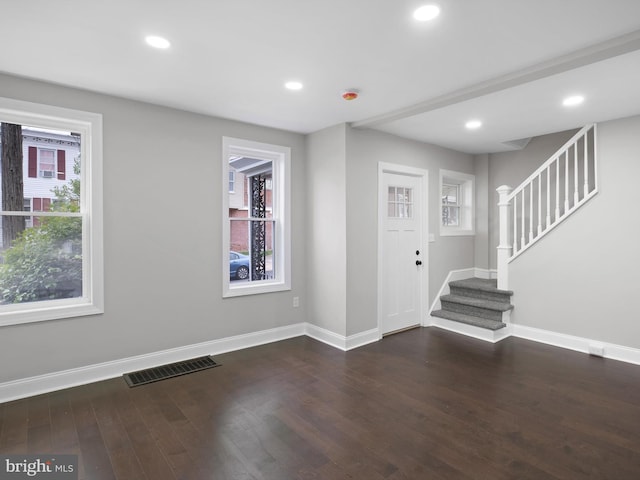 2603 N Tatnall St, Wilmington, DE 19802 - foyer entrance with stairs, wood finished floors, and recessed lighting