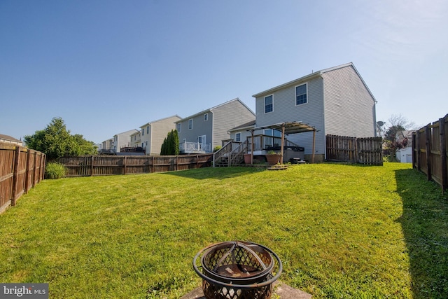 323 Swatara Creek Dr, Jonestown, PA 17038 - fenced backyard with a fire pit, a residential view, and stairway