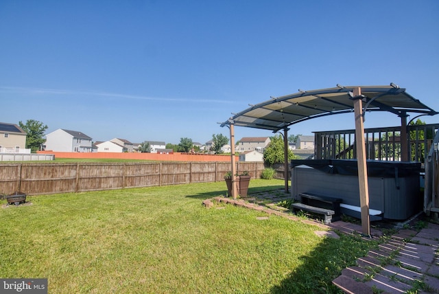 323 Swatara Creek Dr, Jonestown, PA 17038 - fenced backyard featuring a hot tub and a residential view