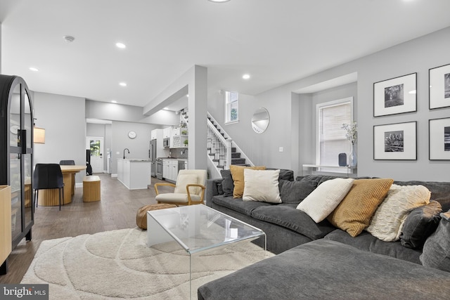 30 Race Ave, Lancaster, PA 17603 - living room with stairway, light wood-style flooring, and recessed lighting