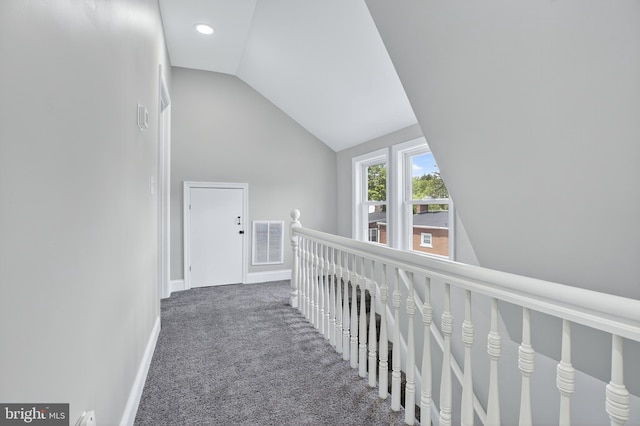 30 Race Ave, Lancaster, PA 17603 - hallway featuring vaulted ceiling, carpet flooring, and an upstairs landing