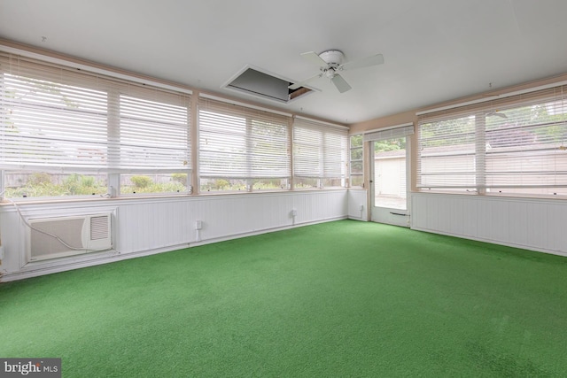 19 Timber Creek Rd, Stratford, NJ 08084 - unfurnished sunroom featuring a ceiling fan, carpet flooring, and a wall unit AC