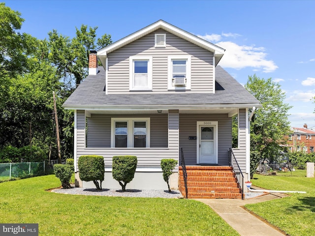 5000 Levindale Rd, Baltimore, MD 21215 - bungalow-style house featuring a porch, a chimney, roof with shingles, and cooling unit