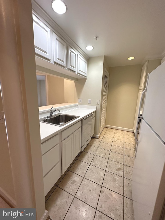 901 N Monroe St Unit 308, Arlington, VA 22201 - kitchen featuring freestanding refrigerator, dishwasher, light countertops, white cabinetry, and recessed lighting
