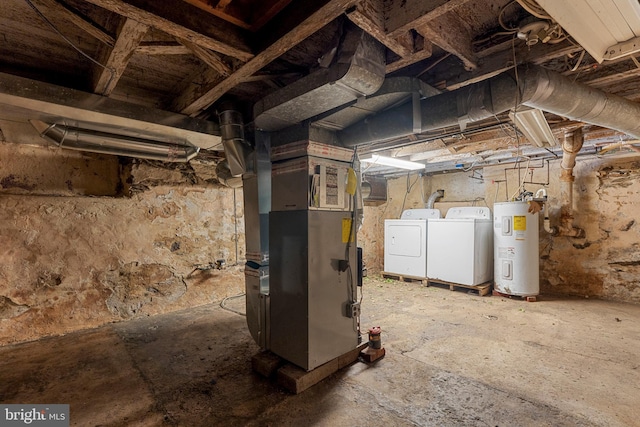 527 Berwyn Baptist Rd, Berwyn, PA 19312 - unfinished basement with washing machine and clothes dryer, electric water heater, and heating unit