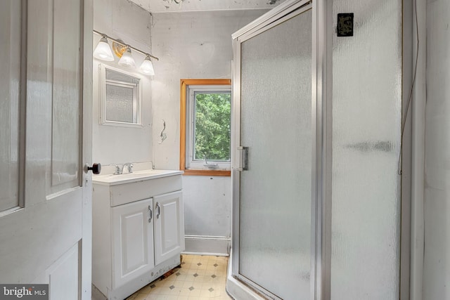 527 Berwyn Baptist Rd, Berwyn, PA 19312 - bathroom with tile patterned floors, vanity, and a stall shower