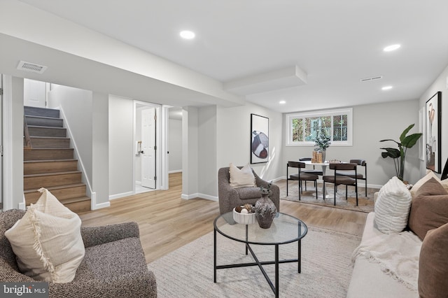 3803 Kayson St, Silver Spring, MD 20906 - living area with stairway, light wood-style floors, and recessed lighting