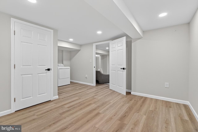 3803 Kayson St, Silver Spring, MD 20906 - finished basement featuring washer / clothes dryer, light wood-style flooring, and recessed lighting