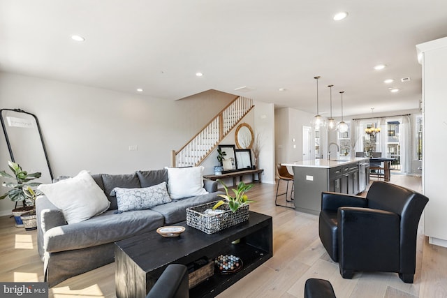 324 Star Tavern Ln, West Chester, PA 19382 - living room with stairway, recessed lighting, and light wood finished floors