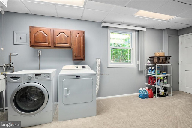 9210 Cherrytree Dr, Alexandria, VA 22309 - laundry room with washer and clothes dryer, cabinet space, and carpet