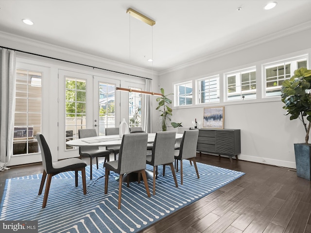 11412 Dairy St, Fulton, MD 20759 - dining space featuring healthy amount of natural light, crown molding, dark wood-style flooring, and recessed lighting