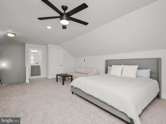 11412 Dairy St, Fulton, MD 20759 - bedroom with lofted ceiling, light carpet, ensuite bath, and ceiling fan