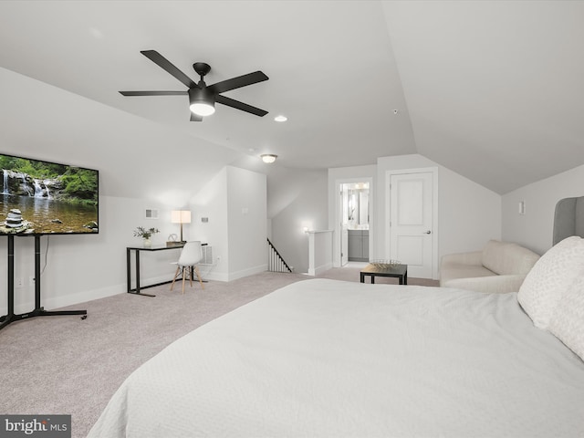 11412 Dairy St, Fulton, MD 20759 - bedroom with carpet floors, vaulted ceiling, ensuite bathroom, and ceiling fan