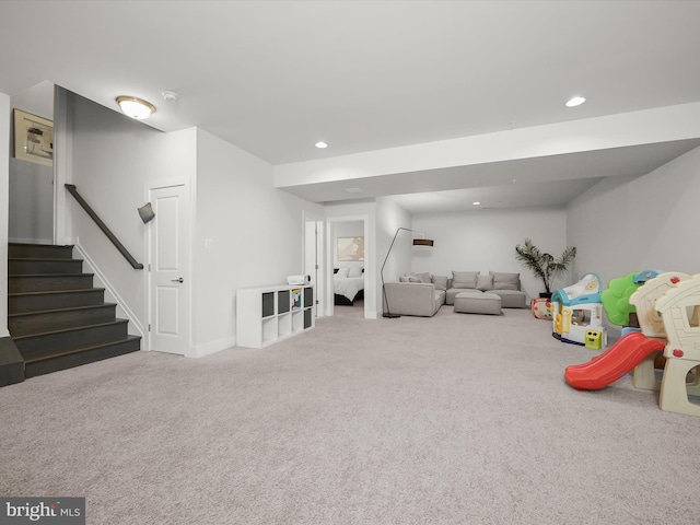 11412 Dairy St, Fulton, MD 20759 - carpeted living area with stairs and recessed lighting