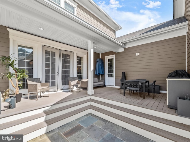 11412 Dairy St, Fulton, MD 20759 - wooden deck featuring french doors and outdoor dining space