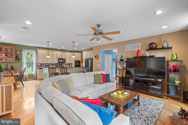 236 Cambridge Pl, Chalfont, PA 18914 - living area featuring a ceiling fan, light wood-style floors, and recessed lighting