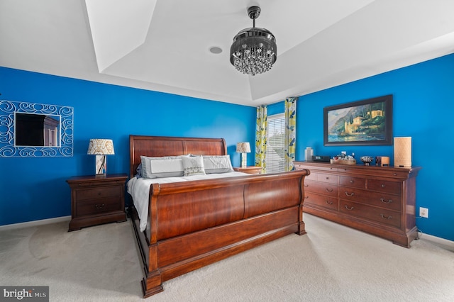 236 Cambridge Pl, Chalfont, PA 18914 - bedroom featuring light carpet, a tray ceiling, and a chandelier