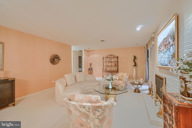 7900 Ivy Ln, Baltimore, MD 21208 - living room with carpet flooring and a fireplace with raised hearth