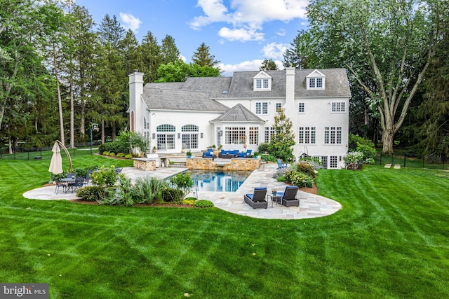 3537 Sawmill Rd, Newtown Square, PA 19073 - rear view of house featuring an outdoor living space, a patio area, french doors, and a chimney