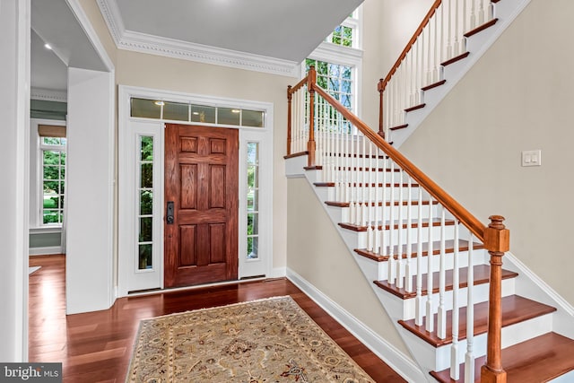3537 Sawmill Rd, Newtown Square, PA 19073 - foyer featuring wood finished floors, stairway, and ornamental molding