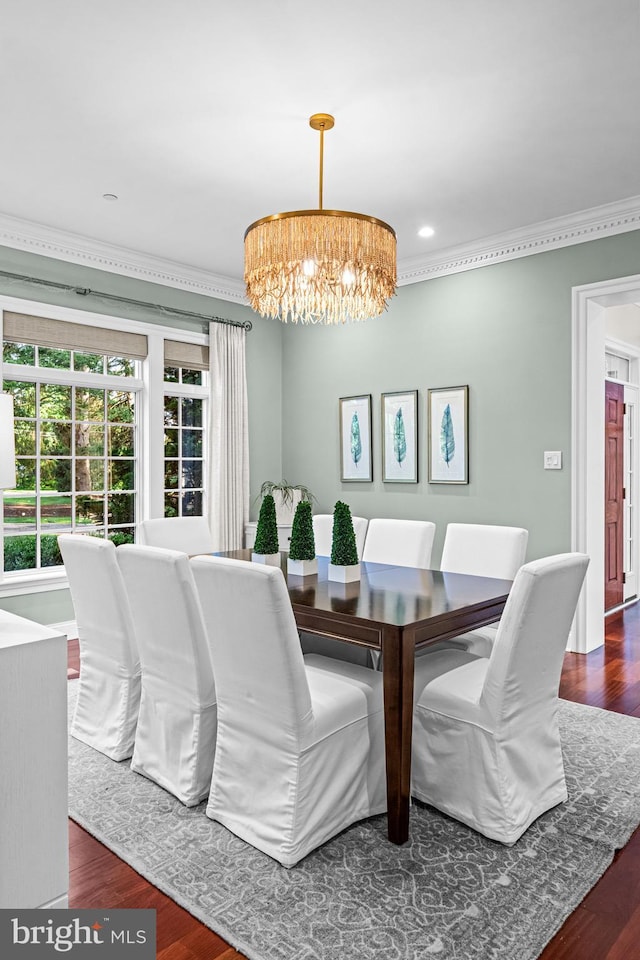 3537 Sawmill Rd, Newtown Square, PA 19073 - dining area featuring crown molding, a chandelier, wood finished floors, and recessed lighting