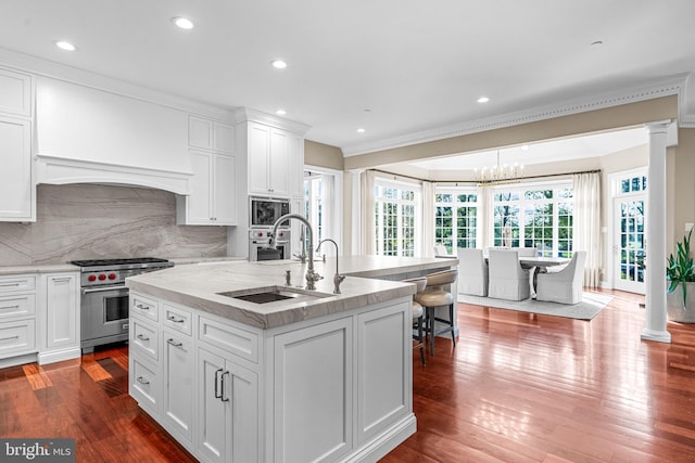 3537 Sawmill Rd, Newtown Square, PA 19073 - kitchen with stainless steel appliances, backsplash, white cabinetry, recessed lighting, and dark wood-type flooring
