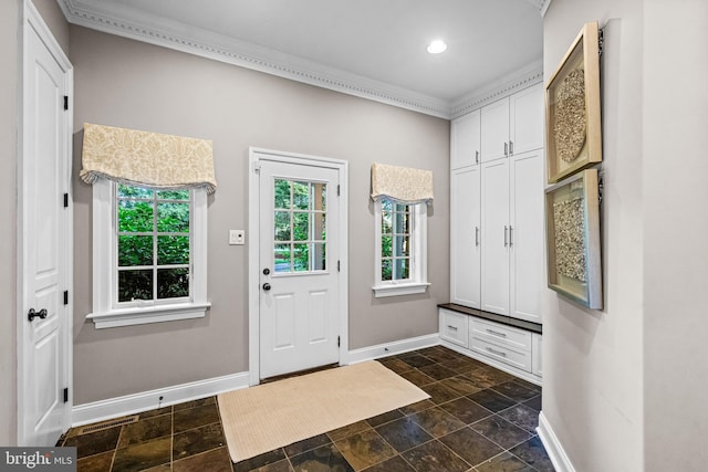 3537 Sawmill Rd, Newtown Square, PA 19073 - mudroom featuring stone tile flooring, crown molding, and recessed lighting