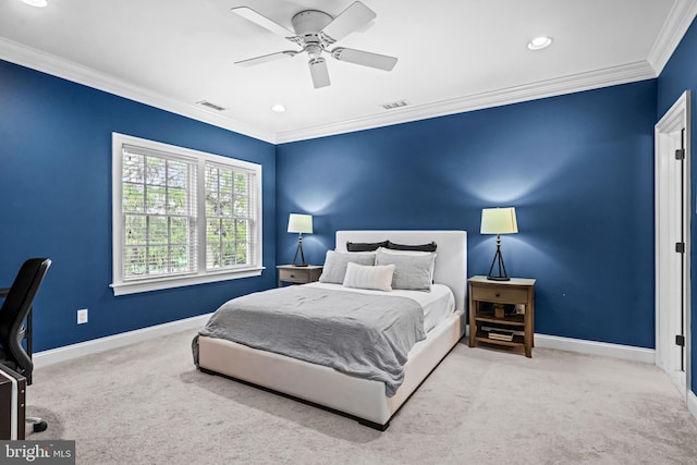 3537 Sawmill Rd, Newtown Square, PA 19073 - carpeted bedroom with crown molding, recessed lighting, and a ceiling fan