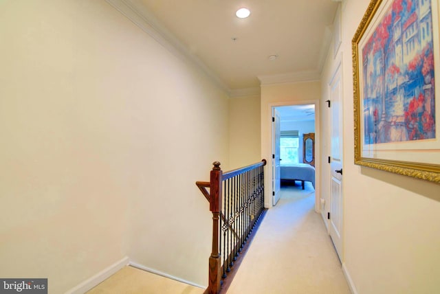 13764 Earhart Cir, Herndon, VA 20171 - hallway featuring an upstairs landing, crown molding, and light carpet