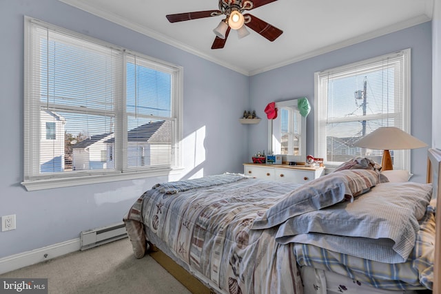 235 Bay Ter, Seaside Heights, NJ 08751 - bedroom featuring a baseboard radiator, ornamental molding, carpet flooring, and multiple windows