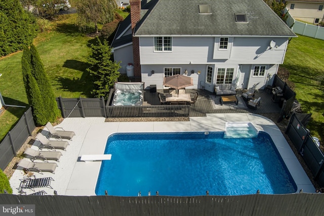 26 Sleigh Run, Reedsville, PA 17084 - view of swimming pool featuring an outdoor hangout area, a deck, a fenced backyard, and a diving board