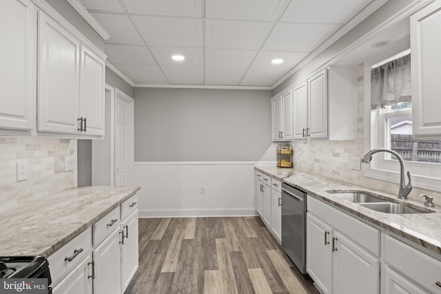 21 Creek Rd, Delran, NJ 08075 - kitchen featuring dishwasher, recessed lighting, white cabinetry, light wood-style flooring, and light stone counters