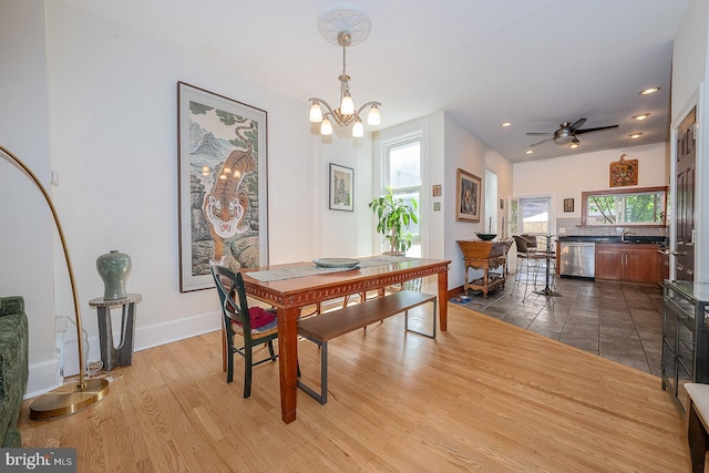 823 N 21st St, Philadelphia, PA 19130 - dining area featuring a chandelier, recessed lighting, dark wood-style flooring, and ceiling fan