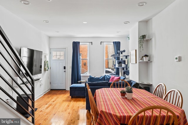 1645 S Carlisle St, Philadelphia, PA 19145 - dining space featuring stairs, light wood-type flooring, and recessed lighting