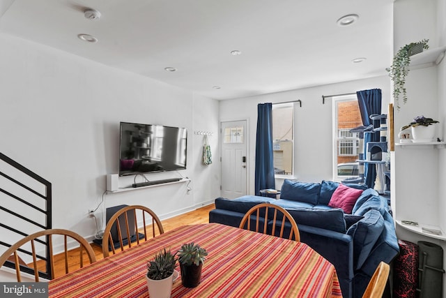 1645 S Carlisle St, Philadelphia, PA 19145 - dining area with wood finished floors, recessed lighting, and stairway