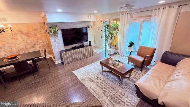 11881 Academy Rd Unit I6, Philadelphia, PA 19154 - living area featuring ornamental molding, wood finished floors, and recessed lighting