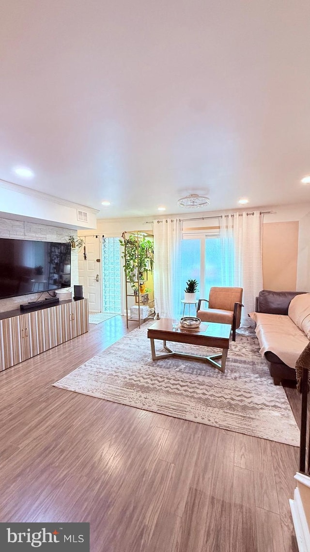 11881 Academy Rd Unit I6, Philadelphia, PA 19154 - living area with wood finished floors, a fireplace, and recessed lighting