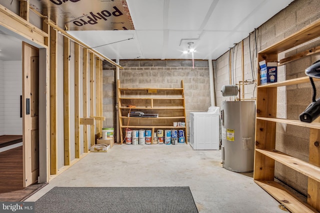 1773 Kings Arms Ct, New Cumberland, PA 17070 - unfinished below grade area featuring water heater, concrete block wall, and separate washer and dryer