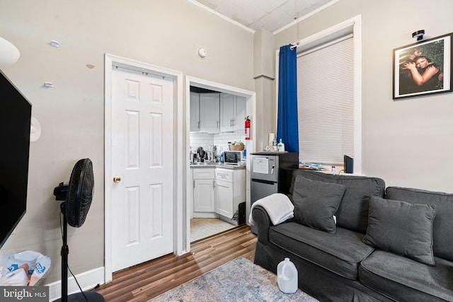 523 W Venango St, Philadelphia, PA 19140 - living area featuring ornamental molding and light wood-style floors